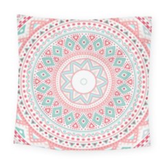 Pattern Tribal Blue Pink Square Tapestry (large)