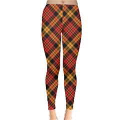 Red Textured Tartan Plaid Pattern Leggings