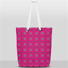 Pink Pattern Squares Full Print Rope Handle Tote (small)