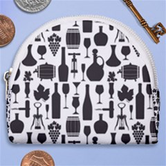 Wine Pattern Black White Horseshoe Style Canvas Pouch
