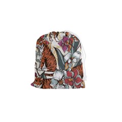 Natural-seamless-pattern-with-tiger-blooming-orchid Drawstring Pouch (small)