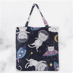 Space Cat Illustration Pattern Astronaut Grocery Tote Bag