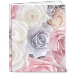 Pastel Rose Flower Blue Pink White 8  X 10  Hardcover Notebook