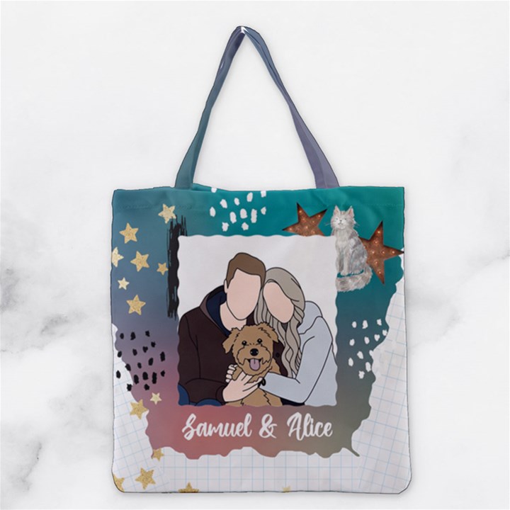Personalized Photo Illustration Lover Name Tote Bag Grocery Tote Bag