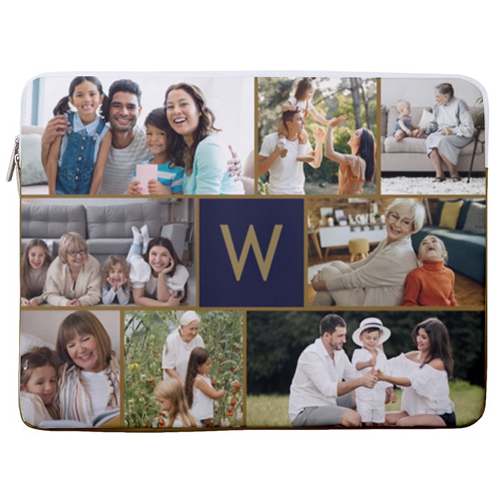 Personalized 8 Photo Initial Laptop Sleeve Case with Pocket 17  Vertical Laptop Sleeve Case With Pocket