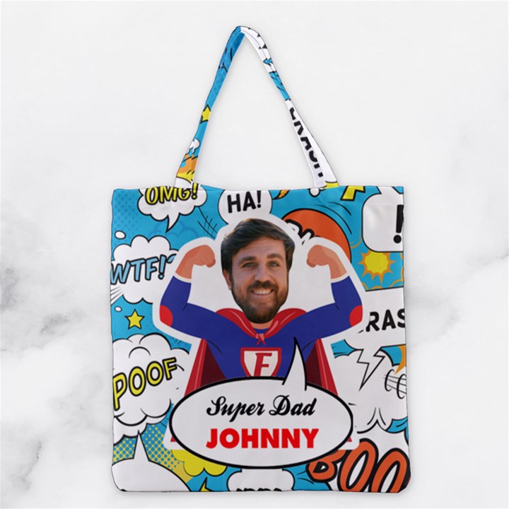 Personalized Super Dad Father Photo Name Tote Bag Grocery Tote Bag