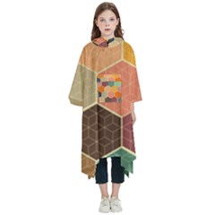 Hexagonal Pattern Vector Kids  Hooded Rain Ponchos