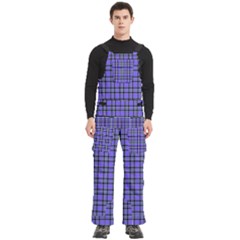 Blue Tartan Plaid 1 Men s Side Zip Front Pouch Ski And Snowboard Bib Pants	