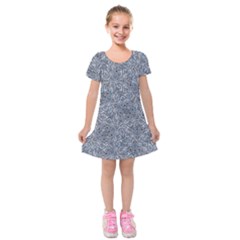 Blue Ornament Complex Mosaic Print Pattern Kids  Short Sleeve Velvet Dress