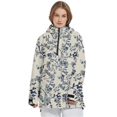 Blue Vintage Background Women s Pullover Zip Ski And Snowboard Waterproof Breathable Jacket