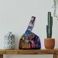 Castle Building Stained Glass Japanese Wrist Knot Bag