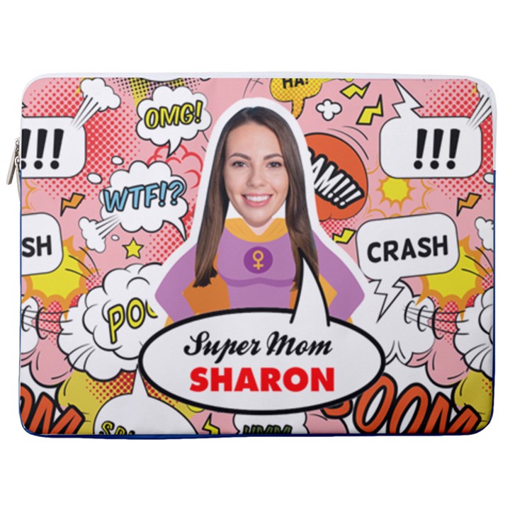 Personalized Photo Super Mom Mother Name Laptop Sleeve Case with Pocket 17  Vertical Laptop Sleeve Case With Pocket