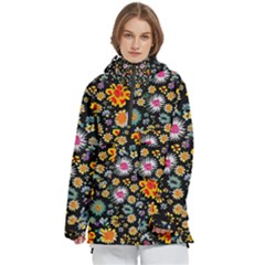 Mid Century Retro Floral 1970s 1960s Pattern 57 Women s Pullover Zip Ski And Snowboard Waterproof Breathable Jacket