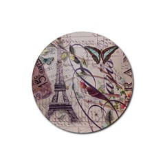 Paris Eiffel Tower Vintage Bird Butterfly French Botanical Art Drink Coaster (round)