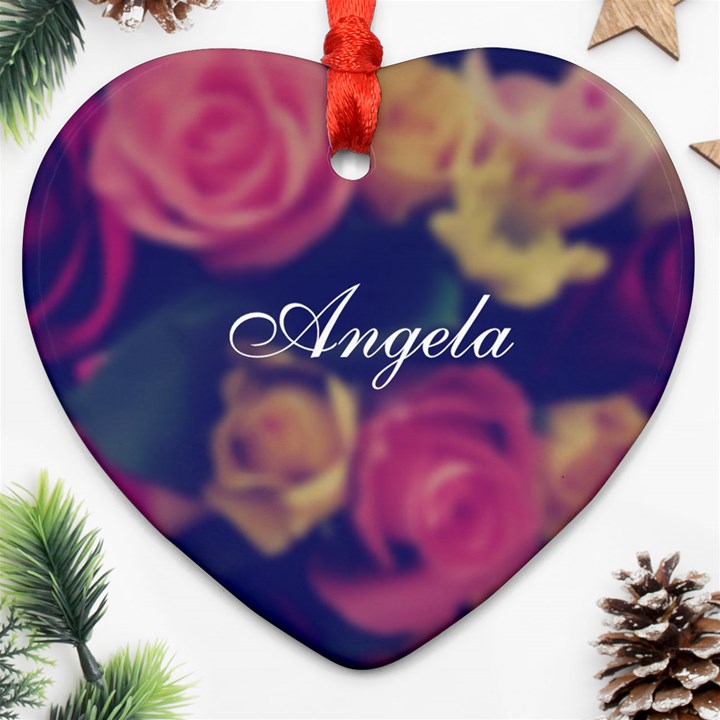Vintage Monogram Flower Heart Ornament (Two Sides)