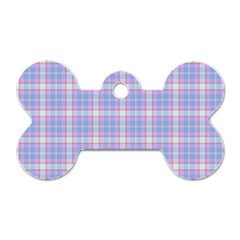 Pink Blue Plaid Dog Tag Bone (one Side)
