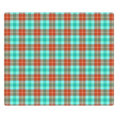 Aqua Orange Plaid Double Sided Flano Blanket (small) 