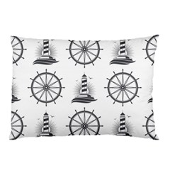 Marine Nautical Seamless Pattern With Vintage Lighthouse Wheel Pillow Case