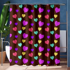 Colorfull Hearts On Choclate Shower Curtain 60  X 72  (medium) 