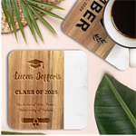 Personalized Name Graduation Class Ceremony Gift Marble Wood Coaster (Square) Front