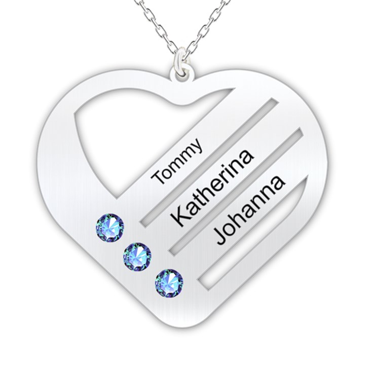 Personalized 3 Line Names Heart 925 Sterling Silver Name Pendant Necklace