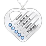 Personalized 5 Line Names Heart 925 Sterling Silver Name Pendant Necklace Front