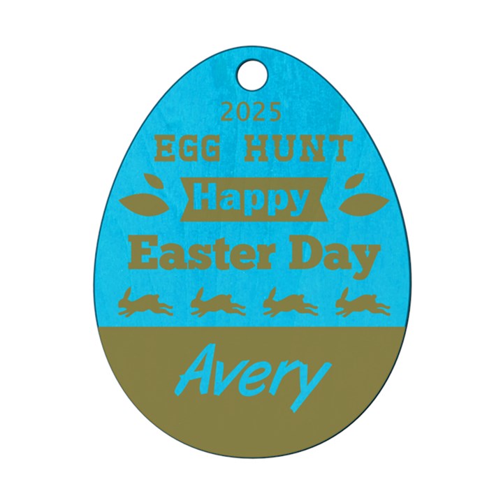 Personalized Name Egg Hunt Easter Bunny Rabbit Wood Ornament
