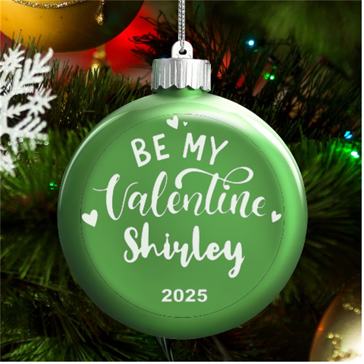 Personalized Be My Valentine Name LED Glass Round Ornament