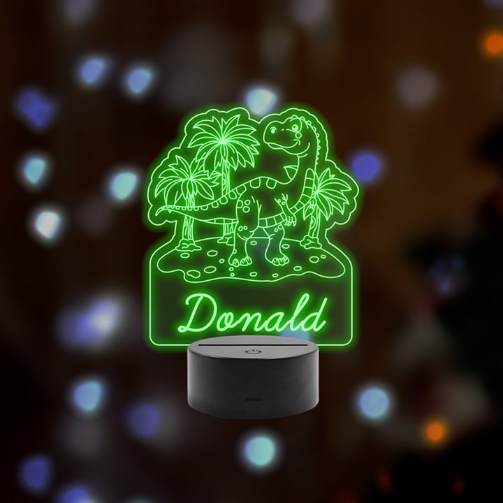 Personalized Dinosaur Name 1 Remote LED Acrylic Message Display (Black Round Stand) 