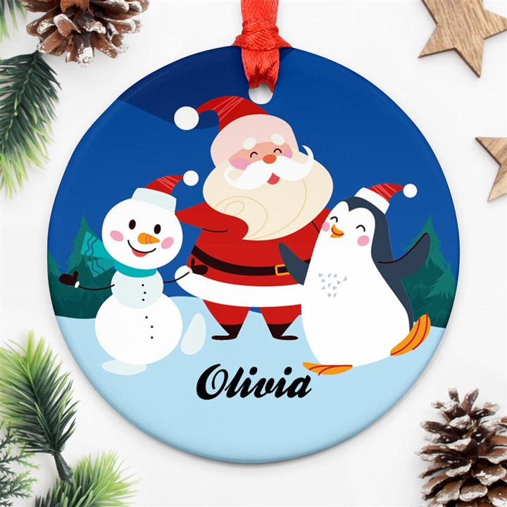 Christmas Santa Snowman Penguin Ornament (Round)