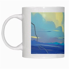 Mountains And Trees Illustration Painting Clouds Sky Landscape White Mug