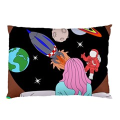 Girl Bed Space Planets Spaceship Rocket Astronaut Galaxy Universe Cosmos Woman Dream Imagination Bed Pillow Case (two Sides)