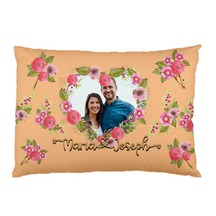 Personalized Floral Love Heart Shape Photo Name Pillow Case Pillow Case (Two Sides)