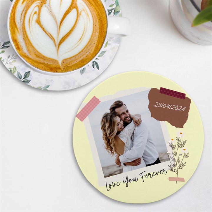 Personalized Memo Style Photo Name Round Tile Coaster UV Print Round Tile Coaster
