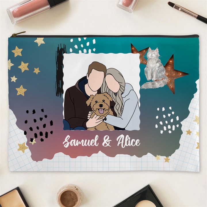 Personalized Photo Illustration Lover Name Cosmetic Bag Cosmetic Bag (XXXL)