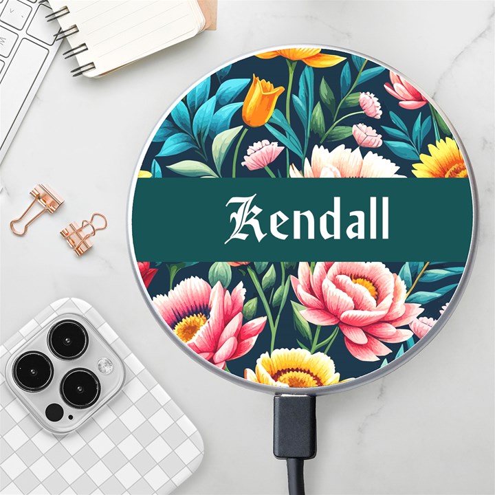 Personalized Floral Pattern Name Wireless Fast Charger Wireless Fast Charger(White)