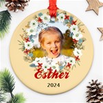 Personalized Christmas Wreath Name Any Text Photo Round Ornament Round Ornament (Two Sides) Back