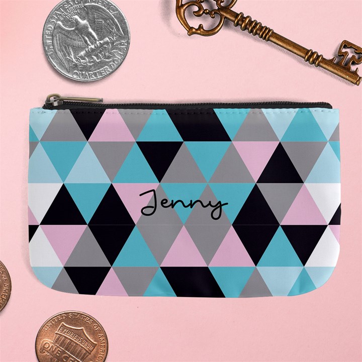 Personalized Triangle Color Name Any Text Large Coin Purse Large Coin Purse