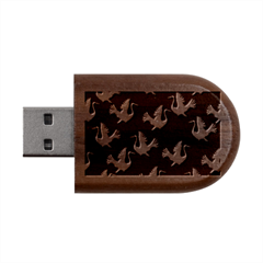 Crane Pattern Wood Oval Usb Flash Drive