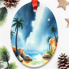Delicate Watercolor Painting Surreal Oasis Scene With Intense Dramatic Lighting Ornament (oval)