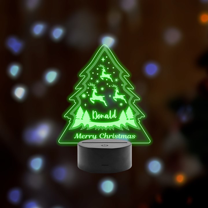 Personalized Christmas Tree Name Remote LED Acrylic Message Display (Black Round Stand) 