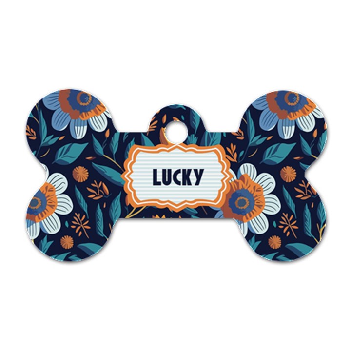 Flower Graphic Pattern Dog Tag Bone (One Side)
