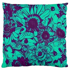 Mid Century Retro Floral 1970s 1960s Pattern 101 Large Cushion Case (one Side)