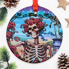 Grateful Dead Hippie Peace Roses Rock Music Legend Round Ornament (two Sides)