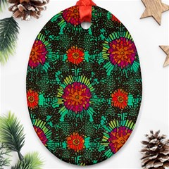 Mid Century Retro Floral 1970s 1960s Pattern 72 Ornament (oval)