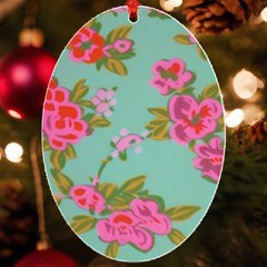Mid Century Retro Floral 1970s 1960s Pattern 81 Uv Print Acrylic Ornament Oval