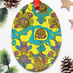 Mid Century Retro Floral 1970s 1960s Pattern 60 Oval Ornament (two Sides)
