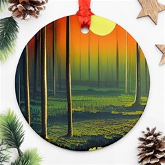 Outdoors Night Moon Full Moon Trees Setting Scene Forest Woods Light Moonlight Nature Wilderness Lan Round Ornament (two Sides)